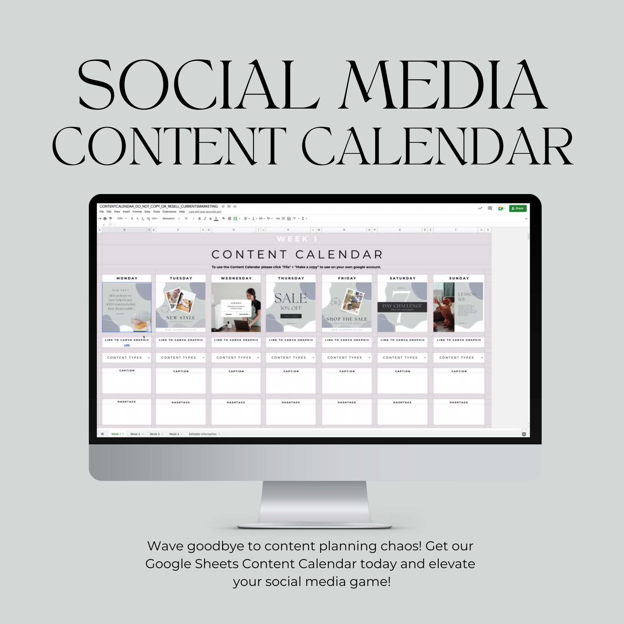 Social Media Content Calendar + 14 FREE Canva Templates Currents